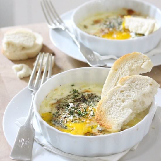 Baked Eggs with Cheese & Herbs