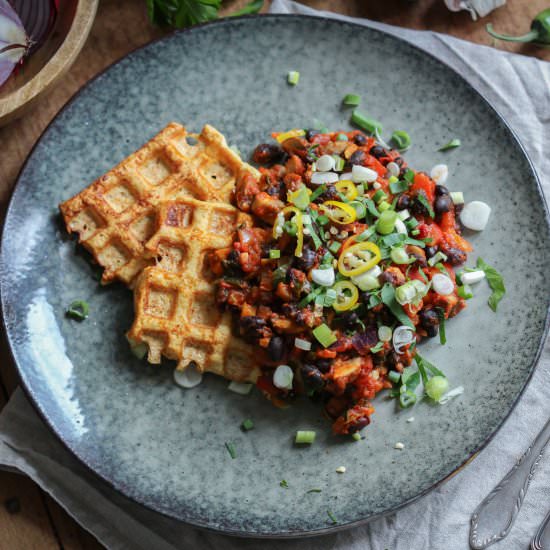 Waffled Tofu with Black Bean Chili