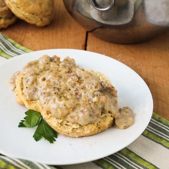 Vegetarian Sausage Biscuits & Gravy