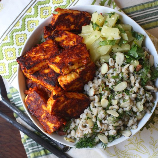 Harrisa Mango Paneer & Barley Salad