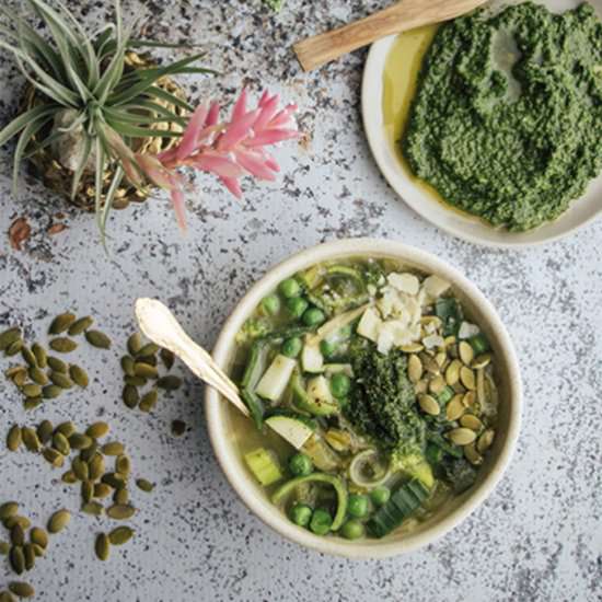 Green Minestrone with Kale Pesto