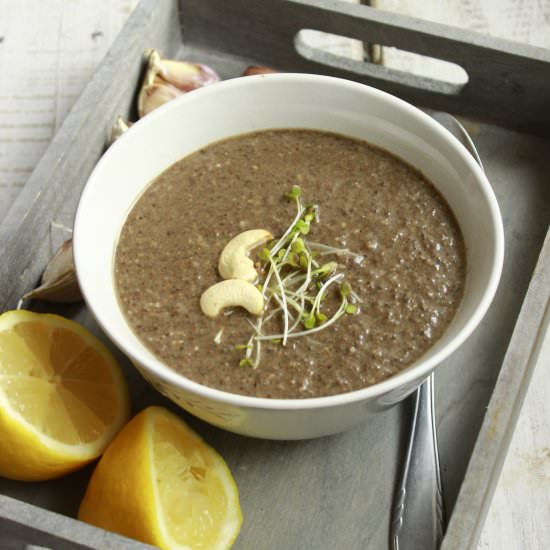 Mushroom Soup with Roasted Garlic and Cashews