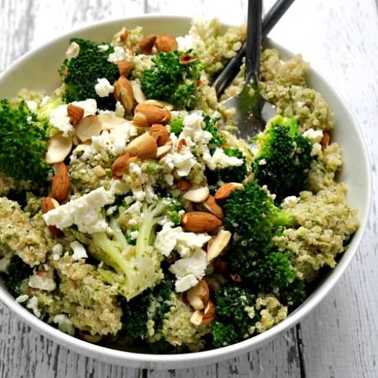 Quinoa w Broccoli Almond Pesto Feta