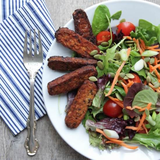 Smoky Marinated Flaxseed Tempeh