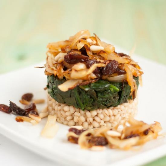 Spinach and Pearl Barley with Onion