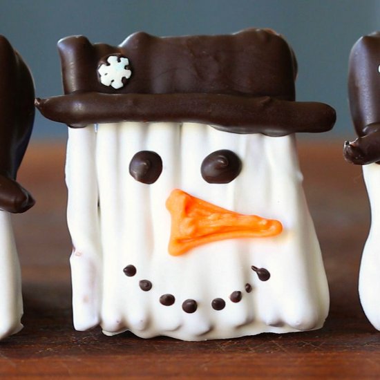 Pretzel Chocolate Snowman Cookies