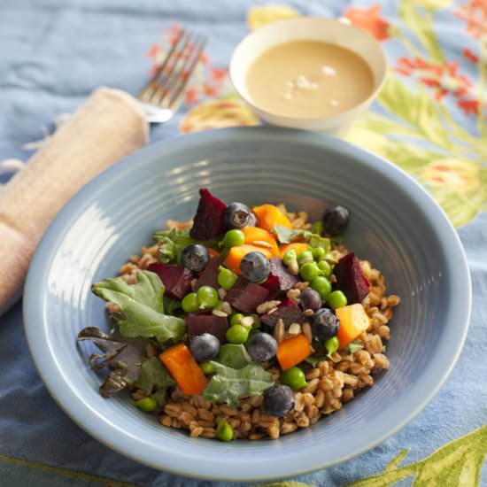 Fruity beet and farro salad