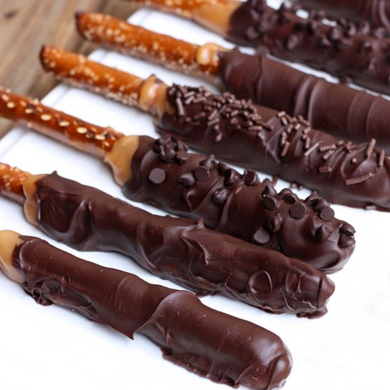 Caramel & Chocolate Dipped Pretzels