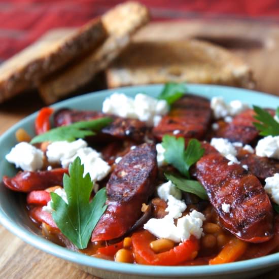 Baked Beans with Chorizo & Feta