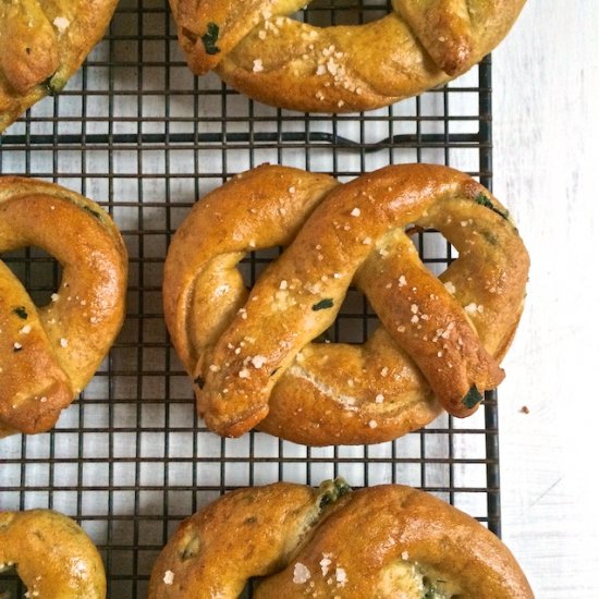 Spinach Cheddar Soft Pretzels