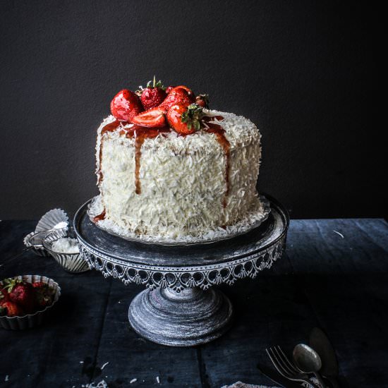 Lemon, Coconut and Strawberry Cake