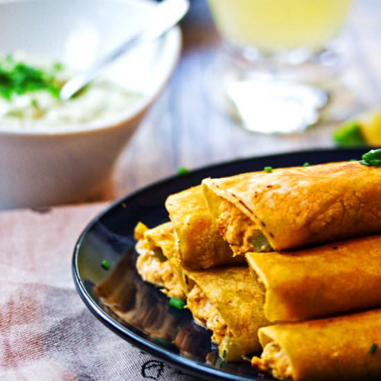 Chicken Taquitoes and Avocado Dip