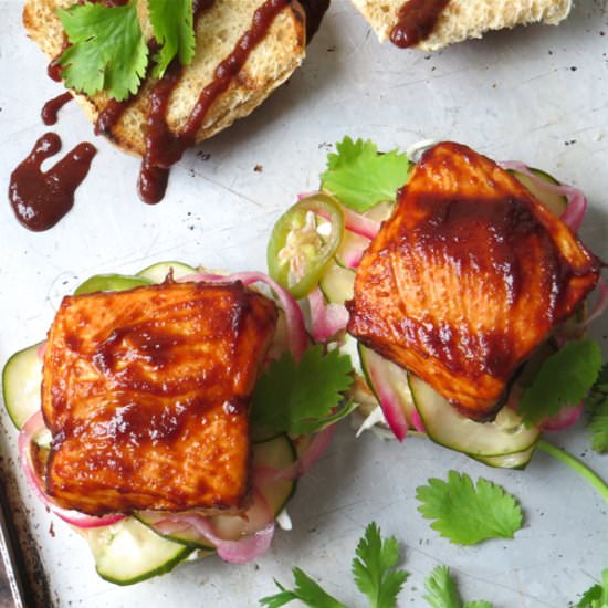 Cedar-planked salmon sliders