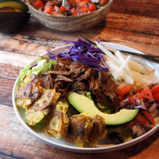 Beef Carnitas Plate with Tostones