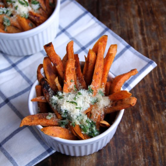 Garlic + Parm Sweet Potato Fries