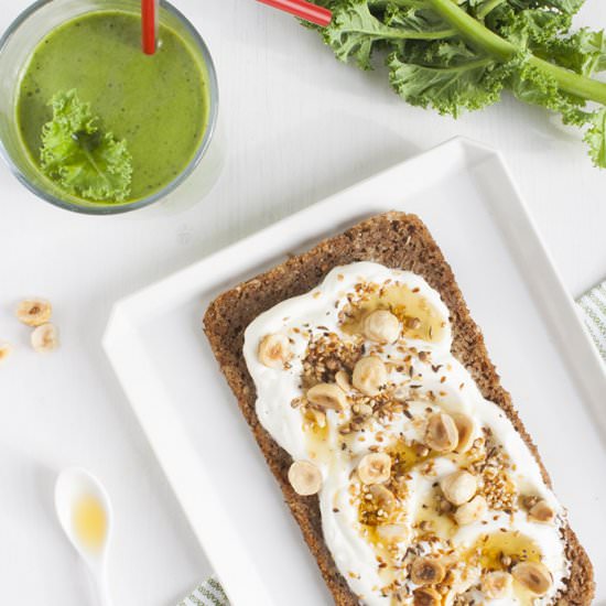 Dukkah on Toast and Matcha Smoothie