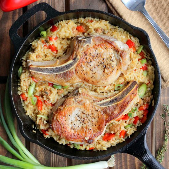 Pan-seared pork chops & Cajun rice