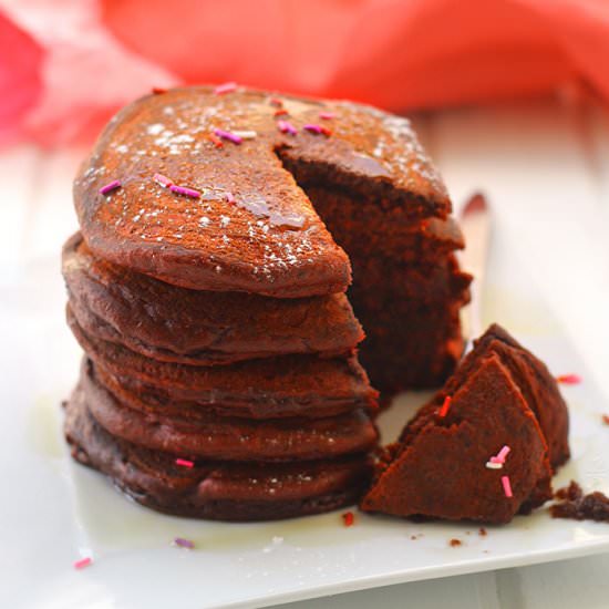 The Fluffiest Red Velvet Pancakes