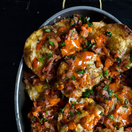 Fried Dumpling and Kimchi Nachos