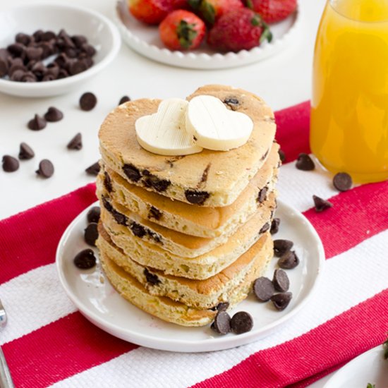 Chocolate Chip Heart Pancakes