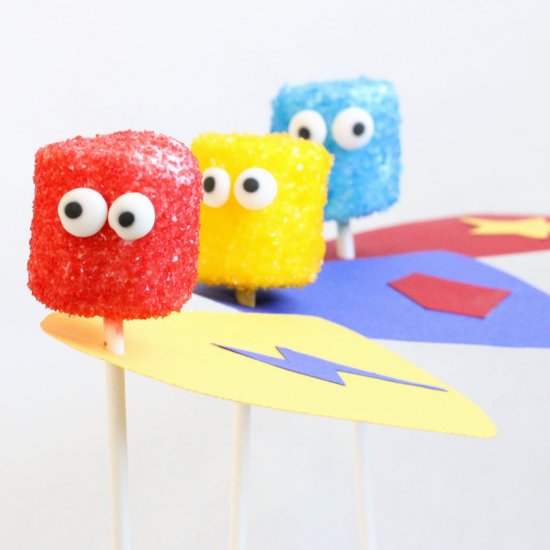 Superhero marshmallow pops