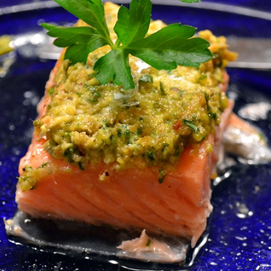 Oven Braised Salmon with Pistachio