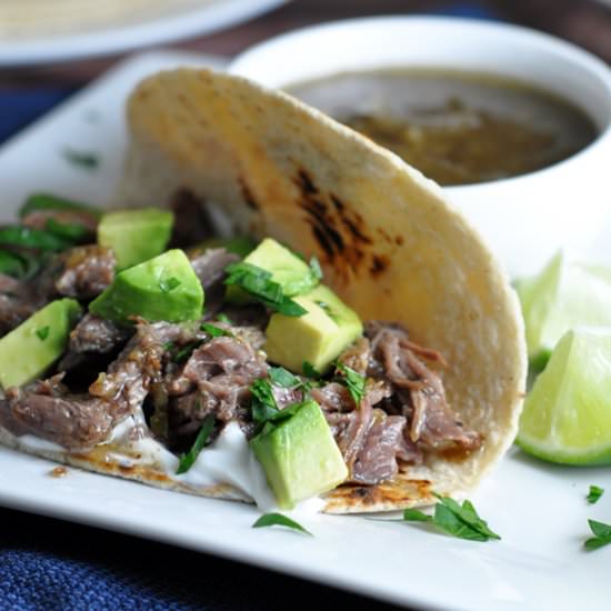 Slow Cooker Salsa Verde Beef Tacos