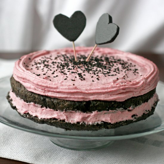 Black sesame and strawberry cake