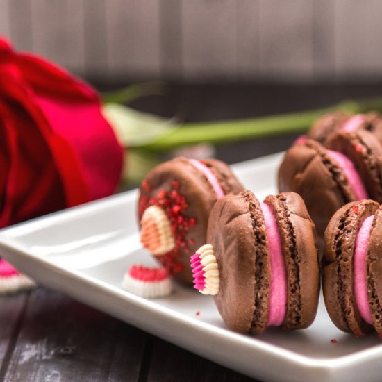 Chocolate Macaron with Rose Filling