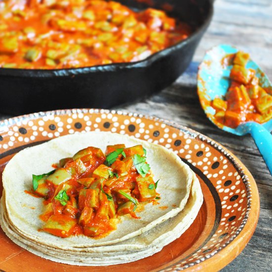 Nopales in Guajillo Chile Sauce