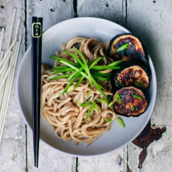 Tahini Udon & Charred Eggplant