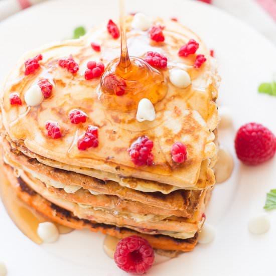 White Chocolate Raspberry Pancakes