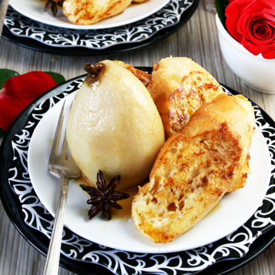 Brandy Poached Pears French Toast