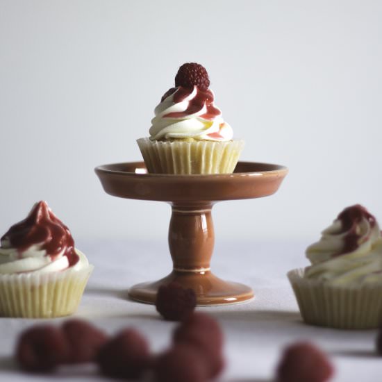 Orange Cupcakes w/ Raspberry Coulis