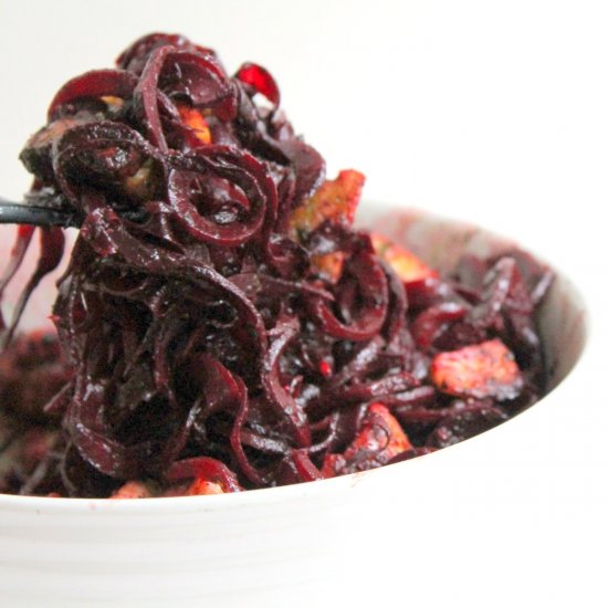 Roasted Beet Noodles with Halloumi