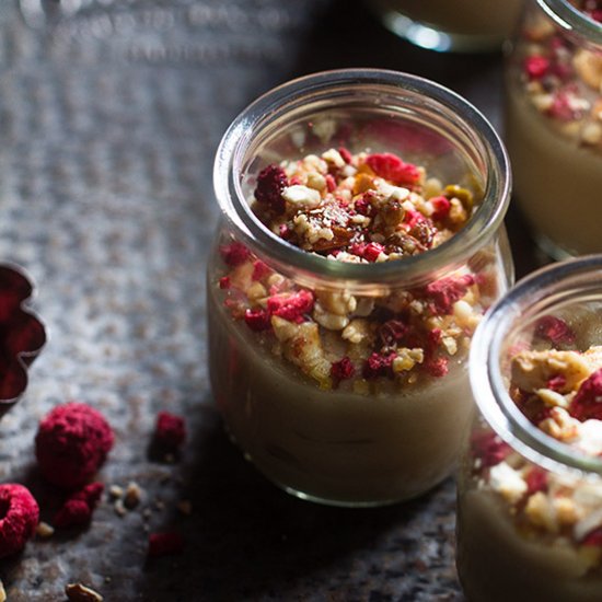 Cashew Pudding with Raspberry Granola