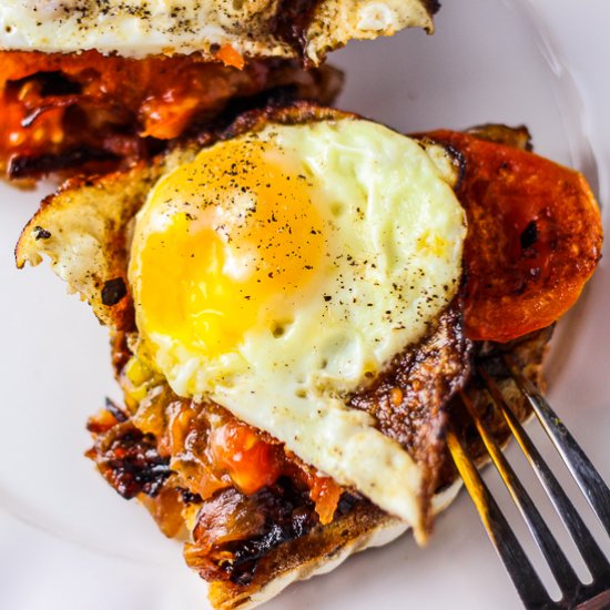 Eggs w/ Caramelized Onion & Tomato