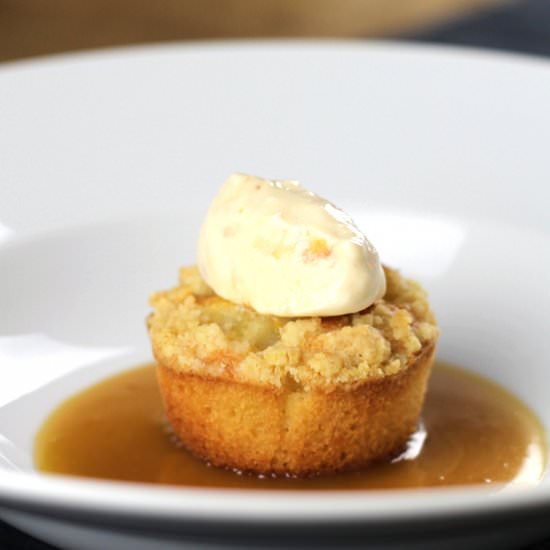 Pear Crumble Cake With Toffee Sauce