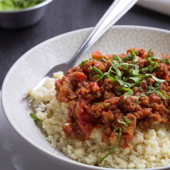 Cauliflower Couscous with Bolognese