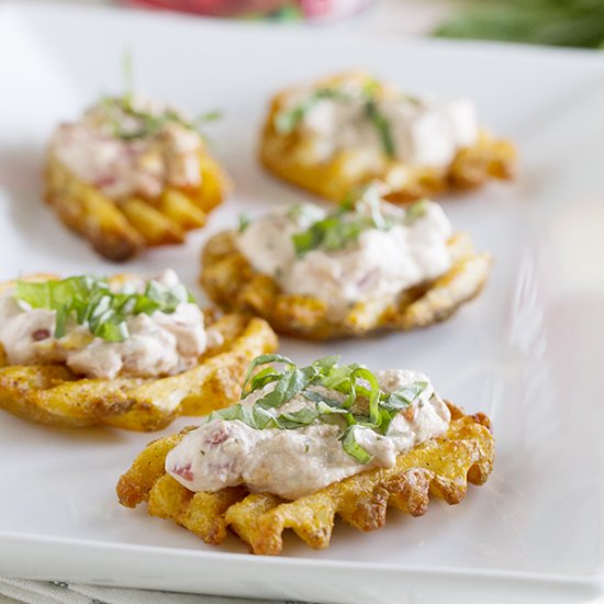 Tomato Basil Waffle Fry Crostini