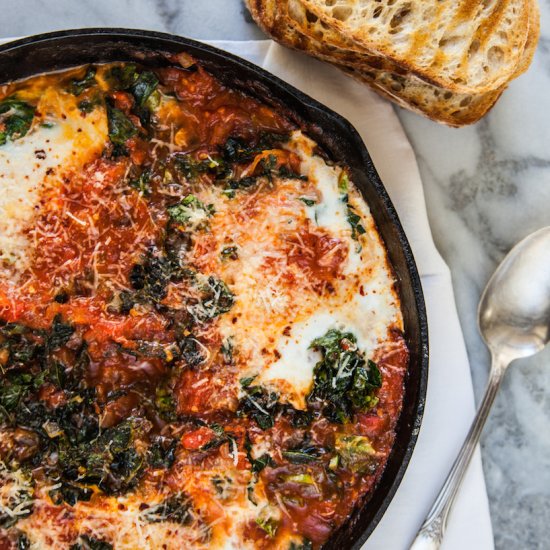 Eggs with Braised Greens & Tomato