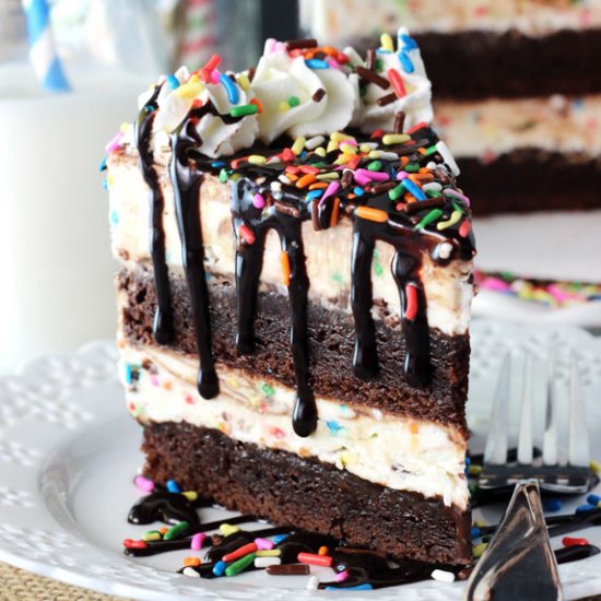 Cake Batter Brownie Ice Cream Cake