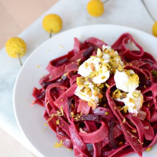 Beet Pasta with Pistachios