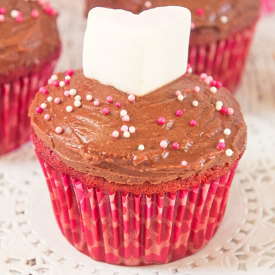 Pink Velvet Cupcakes with Chocolate