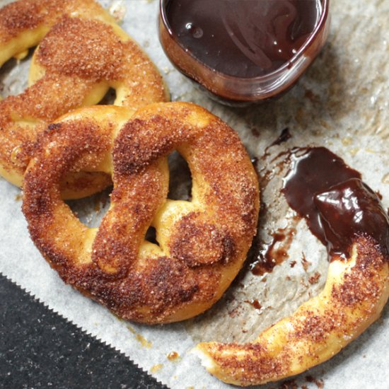 Cinnamon Pretzels with Chocolate Dip