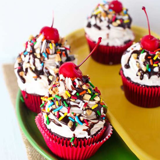 Hot Fudge Sundae Cupcakes