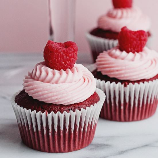 Red Velvet Raspberry Cupcakes