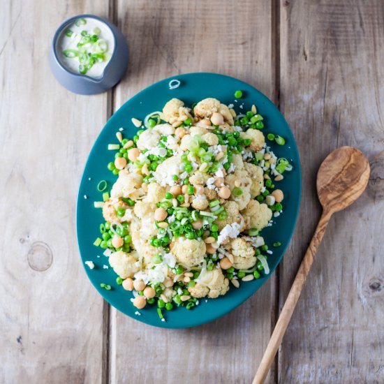 Roasted Cauliflower and Green Peas