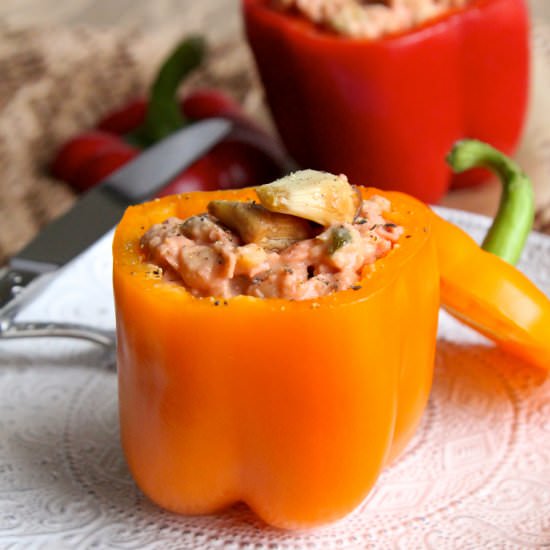 Pink Chickpea Salad Stuffed Peppers