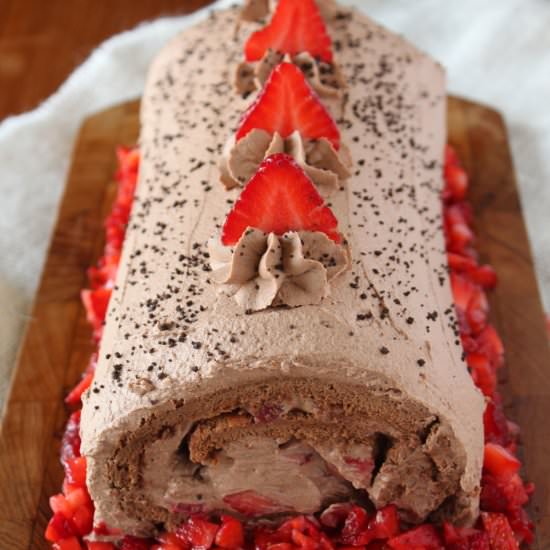 Chocolate Strawberry Roll Cake